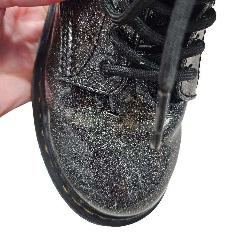 Dr. Martens 1460  Black Glitter J Girls Boots Size 1‎ US Black Glitter Lace-Up